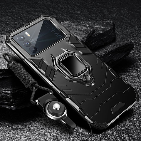 Funda Bumper Silicona y Plastico Mate Carcasa con Magnetico Anillo de dedo Soporte R01 para Oppo K9 Pro 5G Negro