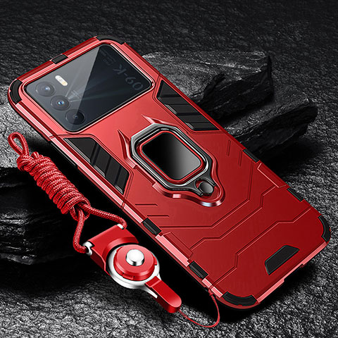 Funda Bumper Silicona y Plastico Mate Carcasa con Magnetico Anillo de dedo Soporte R01 para Oppo K9 Pro 5G Rojo