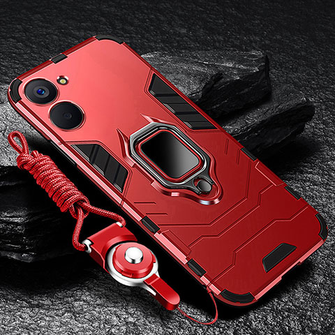 Funda Bumper Silicona y Plastico Mate Carcasa con Magnetico Anillo de dedo Soporte R01 para Realme V20 5G Rojo