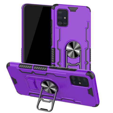 Funda Bumper Silicona y Plastico Mate Carcasa con Magnetico Anillo de dedo Soporte R01 para Samsung Galaxy A51 5G Morado