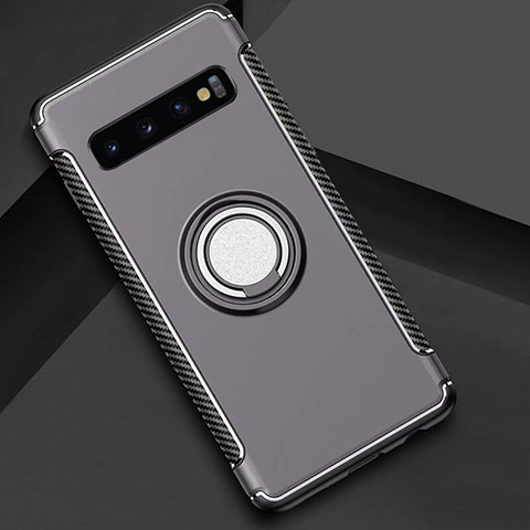 Funda Bumper Silicona y Plastico Mate Carcasa con Magnetico Anillo de dedo Soporte R01 para Samsung Galaxy S10 Plus Gris