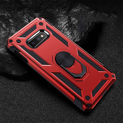 Funda Bumper Silicona y Plastico Mate Carcasa con Magnetico Anillo de dedo Soporte R01 para Samsung Galaxy S10e Rojo