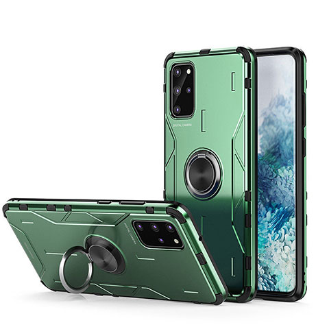 Funda Bumper Silicona y Plastico Mate Carcasa con Magnetico Anillo de dedo Soporte R01 para Samsung Galaxy S20 Plus 5G Verde