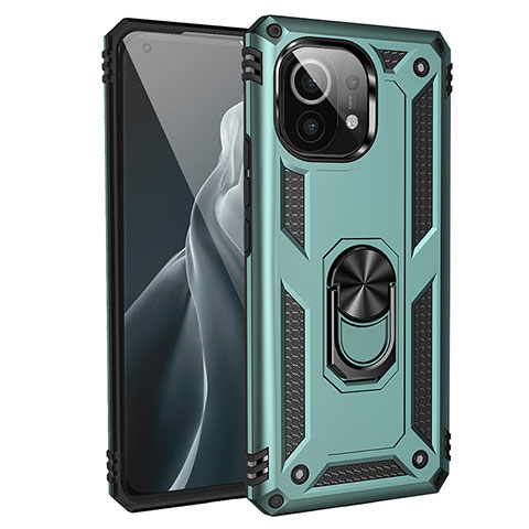 Funda Bumper Silicona y Plastico Mate Carcasa con Magnetico Anillo de dedo Soporte R01 para Xiaomi Mi 11 Lite 5G Verde