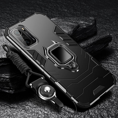 Funda Bumper Silicona y Plastico Mate Carcasa con Magnetico Anillo de dedo Soporte R01 para Xiaomi Mi 11X Pro 5G Negro