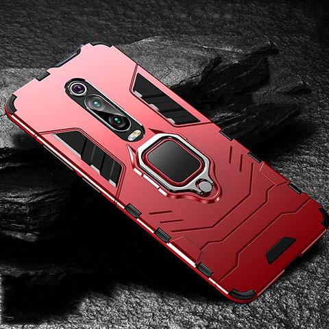 Funda Bumper Silicona y Plastico Mate Carcasa con Magnetico Anillo de dedo Soporte R01 para Xiaomi Mi 9T Pro Rojo