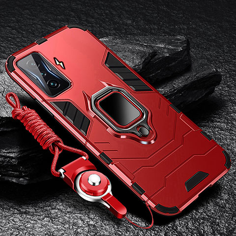 Funda Bumper Silicona y Plastico Mate Carcasa con Magnetico Anillo de dedo Soporte R01 para Xiaomi Poco F4 GT 5G Rojo
