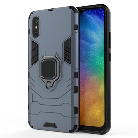 Funda Bumper Silicona y Plastico Mate Carcasa con Magnetico Anillo de dedo Soporte R01 para Xiaomi Redmi 9A Azul