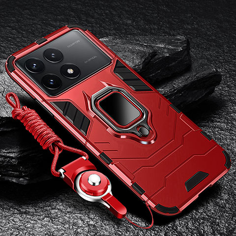 Funda Bumper Silicona y Plastico Mate Carcasa con Magnetico Anillo de dedo Soporte R01 para Xiaomi Redmi K70 Pro 5G Rojo