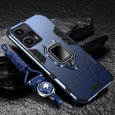 Funda Bumper Silicona y Plastico Mate Carcasa con Magnetico Anillo de dedo Soporte R01 para Xiaomi Redmi Note 12 Turbo 5G Azul