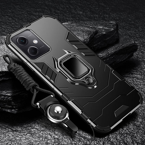 Funda Bumper Silicona y Plastico Mate Carcasa con Magnetico Anillo de dedo Soporte R01 para Xiaomi Redmi Note 12R Pro 5G Negro