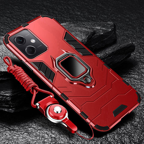 Funda Bumper Silicona y Plastico Mate Carcasa con Magnetico Anillo de dedo Soporte R01 para Xiaomi Redmi Note 12R Pro 5G Rojo