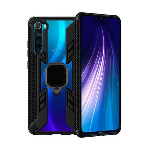 Funda Bumper Silicona y Plastico Mate Carcasa con Magnetico Anillo de dedo Soporte R01 para Xiaomi Redmi Note 8 Negro