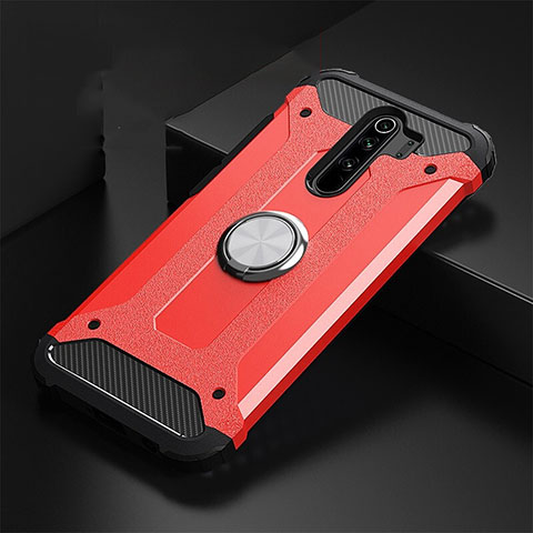 Funda Bumper Silicona y Plastico Mate Carcasa con Magnetico Anillo de dedo Soporte R01 para Xiaomi Redmi Note 8 Pro Rojo