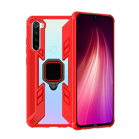 Funda Bumper Silicona y Plastico Mate Carcasa con Magnetico Anillo de dedo Soporte R01 para Xiaomi Redmi Note 8 Rojo