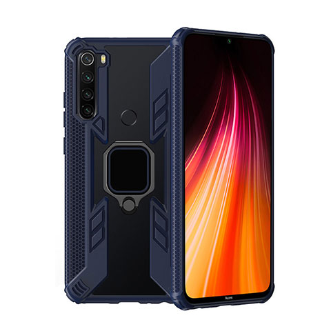 Funda Bumper Silicona y Plastico Mate Carcasa con Magnetico Anillo de dedo Soporte R01 para Xiaomi Redmi Note 8T Azul