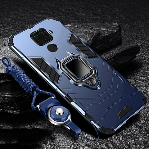 Funda Bumper Silicona y Plastico Mate Carcasa con Magnetico Anillo de dedo Soporte R01 para Xiaomi Redmi Note 9 Azul