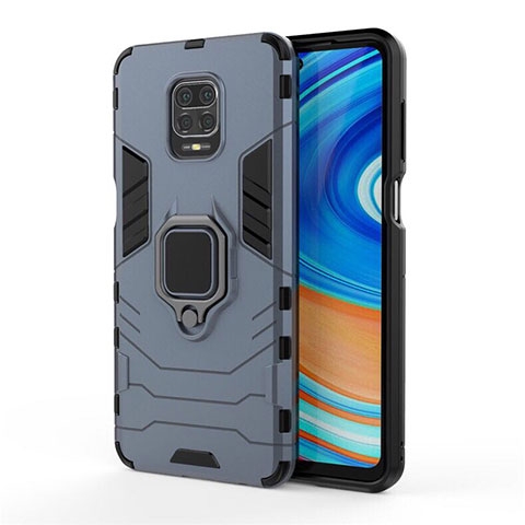 Funda Bumper Silicona y Plastico Mate Carcasa con Magnetico Anillo de dedo Soporte R01 para Xiaomi Redmi Note 9 Pro Azul