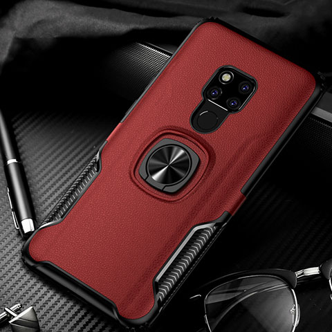 Funda Bumper Silicona y Plastico Mate Carcasa con Magnetico Anillo de dedo Soporte R02 para Huawei Mate 20 X 5G Rojo