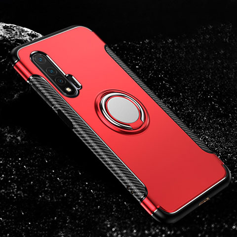 Funda Bumper Silicona y Plastico Mate Carcasa con Magnetico Anillo de dedo Soporte R02 para Huawei Nova 6 Rojo