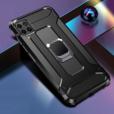 Funda Bumper Silicona y Plastico Mate Carcasa con Magnetico Anillo de dedo Soporte R02 para Huawei Nova 6 SE Negro