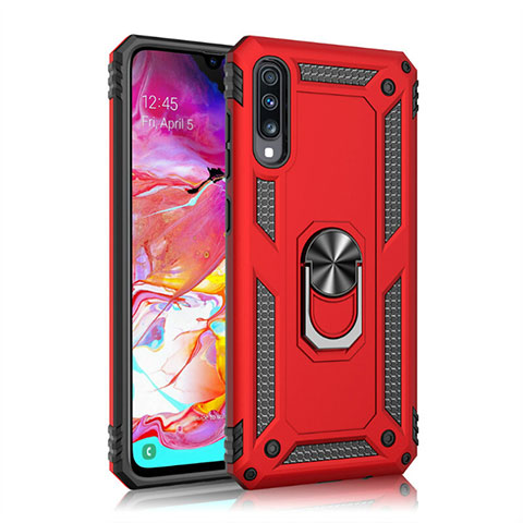 Funda Bumper Silicona y Plastico Mate Carcasa con Magnetico Anillo de dedo Soporte R02 para Samsung Galaxy A70S Rojo