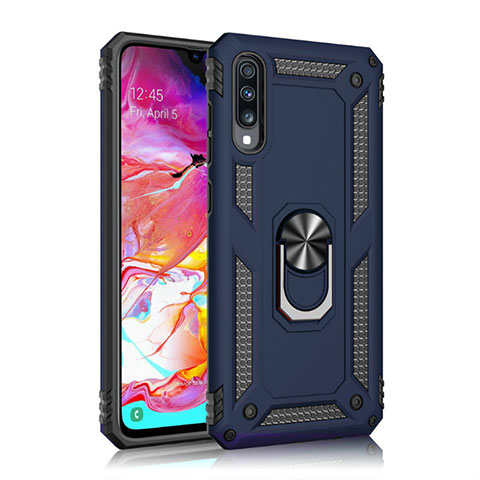 Funda Bumper Silicona y Plastico Mate Carcasa con Magnetico Anillo de dedo Soporte R02 para Samsung Galaxy A90 5G Azul