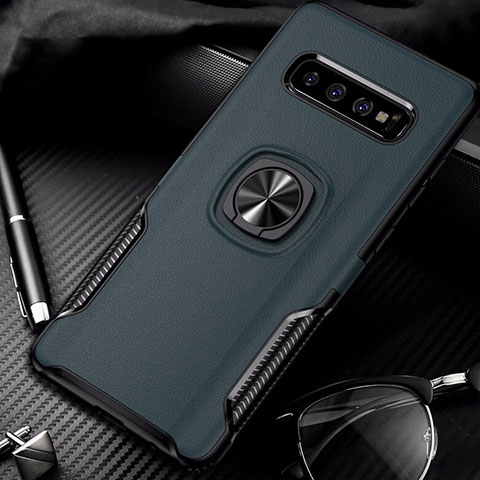 Funda Bumper Silicona y Plastico Mate Carcasa con Magnetico Anillo de dedo Soporte R02 para Samsung Galaxy S10 5G Verde