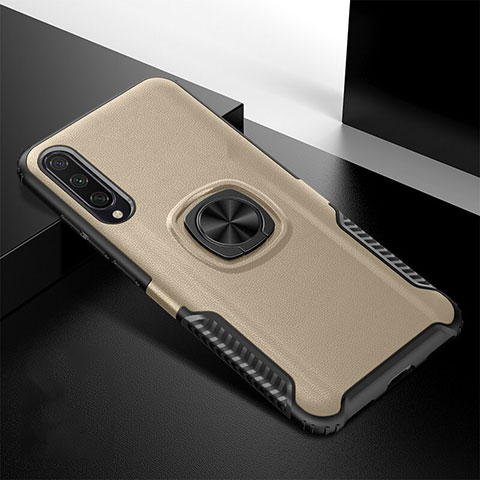 Funda Bumper Silicona y Plastico Mate Carcasa con Magnetico Anillo de dedo Soporte R02 para Xiaomi Mi A3 Oro