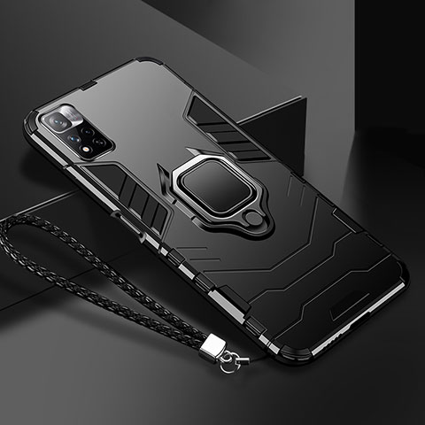 Funda Bumper Silicona y Plastico Mate Carcasa con Magnetico Anillo de dedo Soporte R02 para Xiaomi Redmi Note 11 Pro+ Plus 5G Negro