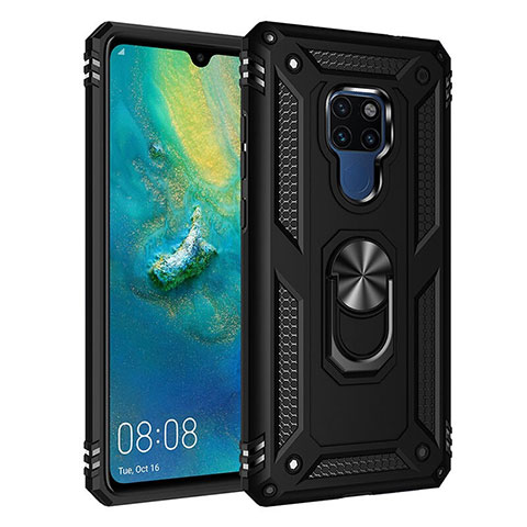 Funda Bumper Silicona y Plastico Mate Carcasa con Magnetico Anillo de dedo Soporte R03 para Huawei Mate 20 Negro