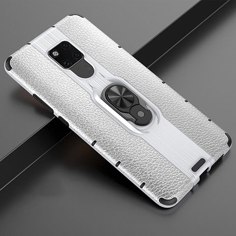 Funda Bumper Silicona y Plastico Mate Carcasa con Magnetico Anillo de dedo Soporte R03 para Huawei Mate 20 X 5G Plata