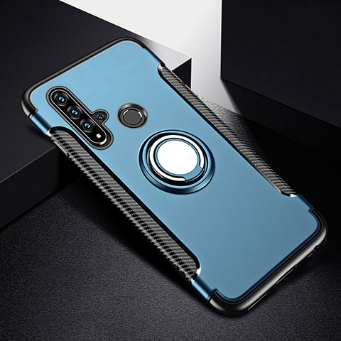 Funda Bumper Silicona y Plastico Mate Carcasa con Magnetico Anillo de dedo Soporte R03 para Huawei Nova 5i Azul