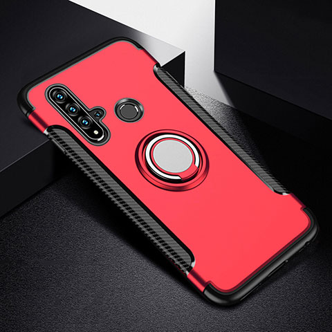 Funda Bumper Silicona y Plastico Mate Carcasa con Magnetico Anillo de dedo Soporte R03 para Huawei Nova 5i Rojo