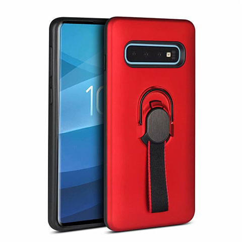 Funda Bumper Silicona y Plastico Mate Carcasa con Magnetico Anillo de dedo Soporte R03 para Samsung Galaxy S10 5G Rojo