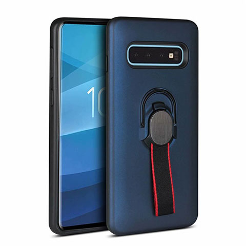 Funda Bumper Silicona y Plastico Mate Carcasa con Magnetico Anillo de dedo Soporte R03 para Samsung Galaxy S10 Azul