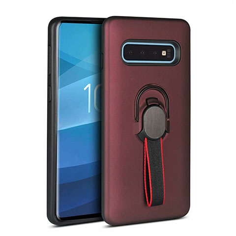 Funda Bumper Silicona y Plastico Mate Carcasa con Magnetico Anillo de dedo Soporte R03 para Samsung Galaxy S10 Marron