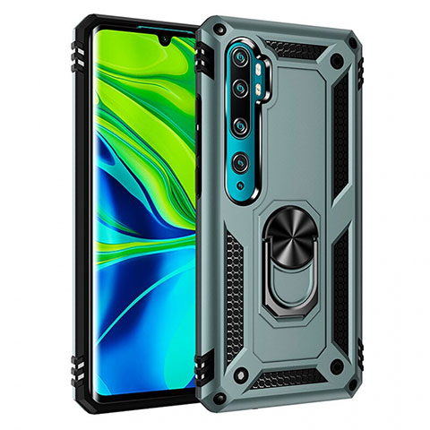 Funda Bumper Silicona y Plastico Mate Carcasa con Magnetico Anillo de dedo Soporte R03 para Xiaomi Mi Note 10 Verde