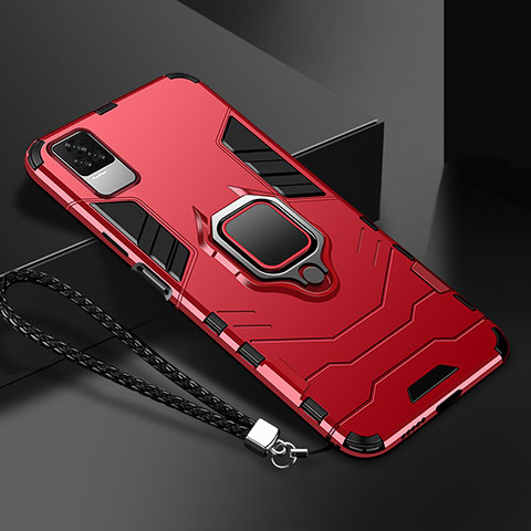 Funda Bumper Silicona y Plastico Mate Carcasa con Magnetico Anillo de dedo Soporte R03 para Xiaomi Poco F4 5G Rojo
