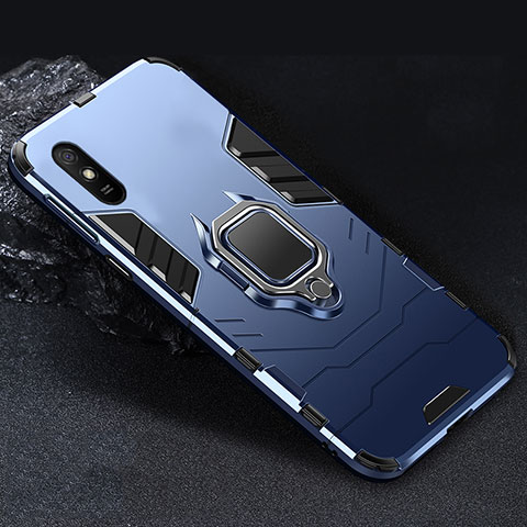 Funda Bumper Silicona y Plastico Mate Carcasa con Magnetico Anillo de dedo Soporte R03 para Xiaomi Redmi 9i Azul