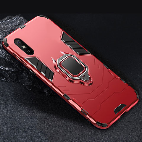 Funda Bumper Silicona y Plastico Mate Carcasa con Magnetico Anillo de dedo Soporte R03 para Xiaomi Redmi 9i Rojo