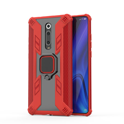 Funda Bumper Silicona y Plastico Mate Carcasa con Magnetico Anillo de dedo Soporte R03 para Xiaomi Redmi K20 Rojo