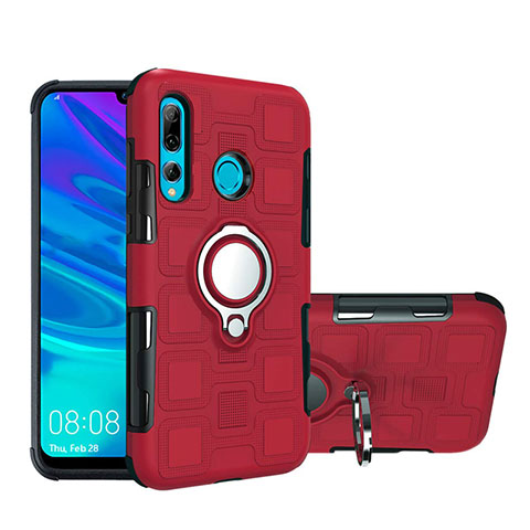 Funda Bumper Silicona y Plastico Mate Carcasa con Magnetico Anillo de dedo Soporte R04 para Huawei Honor 20i Rojo