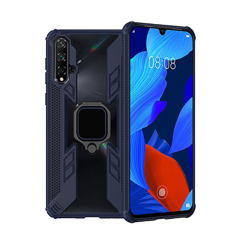 Funda Bumper Silicona y Plastico Mate Carcasa con Magnetico Anillo de dedo Soporte R04 para Huawei Nova 5 Azul