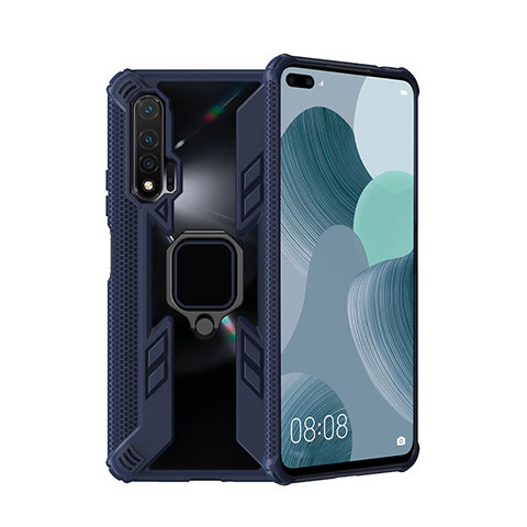 Funda Bumper Silicona y Plastico Mate Carcasa con Magnetico Anillo de dedo Soporte R04 para Huawei Nova 6 Azul