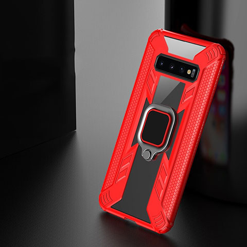 Funda Bumper Silicona y Plastico Mate Carcasa con Magnetico Anillo de dedo Soporte R04 para Samsung Galaxy S10 5G Rojo