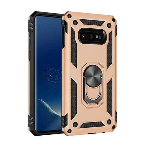 Funda Bumper Silicona y Plastico Mate Carcasa con Magnetico Anillo de dedo Soporte R04 para Samsung Galaxy S10e Oro