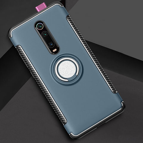 Funda Bumper Silicona y Plastico Mate Carcasa con Magnetico Anillo de dedo Soporte R04 para Xiaomi Mi 9T Azul