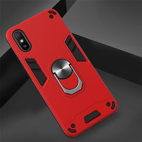 Funda Bumper Silicona y Plastico Mate Carcasa con Magnetico Anillo de dedo Soporte R04 para Xiaomi Redmi 9A Rojo