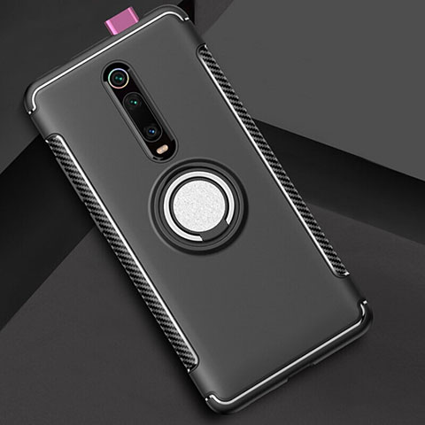 Funda Bumper Silicona y Plastico Mate Carcasa con Magnetico Anillo de dedo Soporte R04 para Xiaomi Redmi K20 Pro Negro